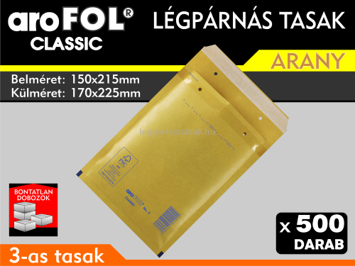 Légpárnás Tasak (buborékos tasak) Légpárnás boríték 3-as Arany Arofol Classic