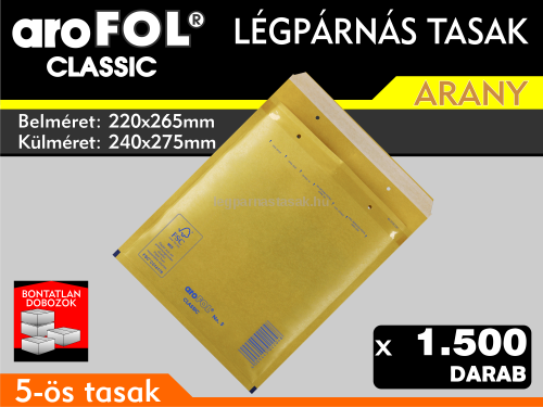 Légpárnás Tasak (buborékos tasak) Légpárnás boríték 5-ös Arany Arofol Classic