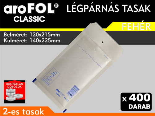 Légpárnás Tasak (buborékos tasak) Légpárnás boríték 2-es Fehér Arofol Classic