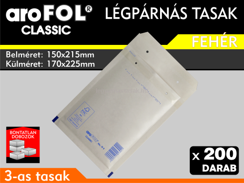 Légpárnás Tasak (buborékos tasak) Légpárnás boríték 3-as Fehér Arofol Classic