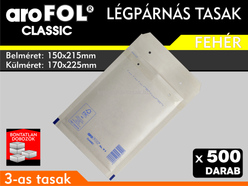 Légpárnás Tasak (buborékos tasak) Légpárnás boríték 3-as Fehér Arofol Classic