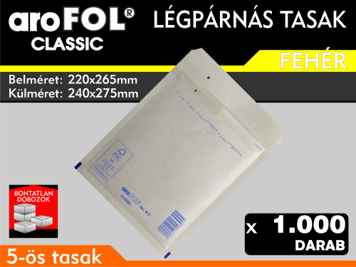 Légpárnás Tasak (buborékos tasak) Légpárnás boríték 5-ös Fehér Arofol Classic