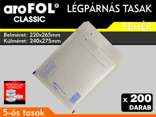 Légpárnás Tasak (buborékos tasak) Légpárnás boríték 5-ös Fehér Arofol Classic