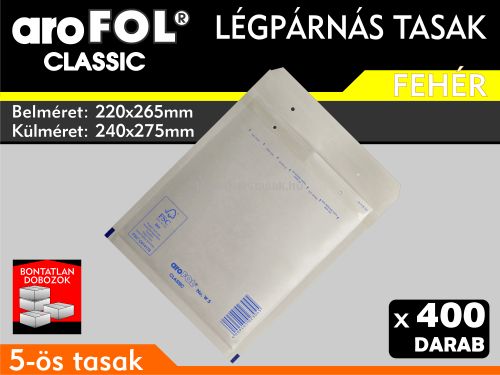 Légpárnás Tasak (buborékos tasak) Légpárnás boríték 5-ös Fehér Arofol Classic