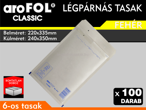 Légpárnás Tasak (buborékos tasak) Légpárnás boríték 6-os Fehér Arofol Classic