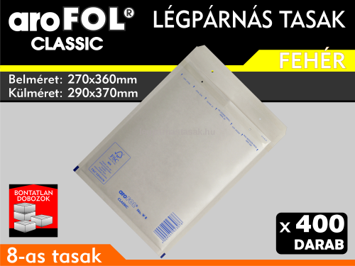 Légpárnás Tasak (buborékos tasak) Légpárnás boríték 8-as Fehér Arofol Classic