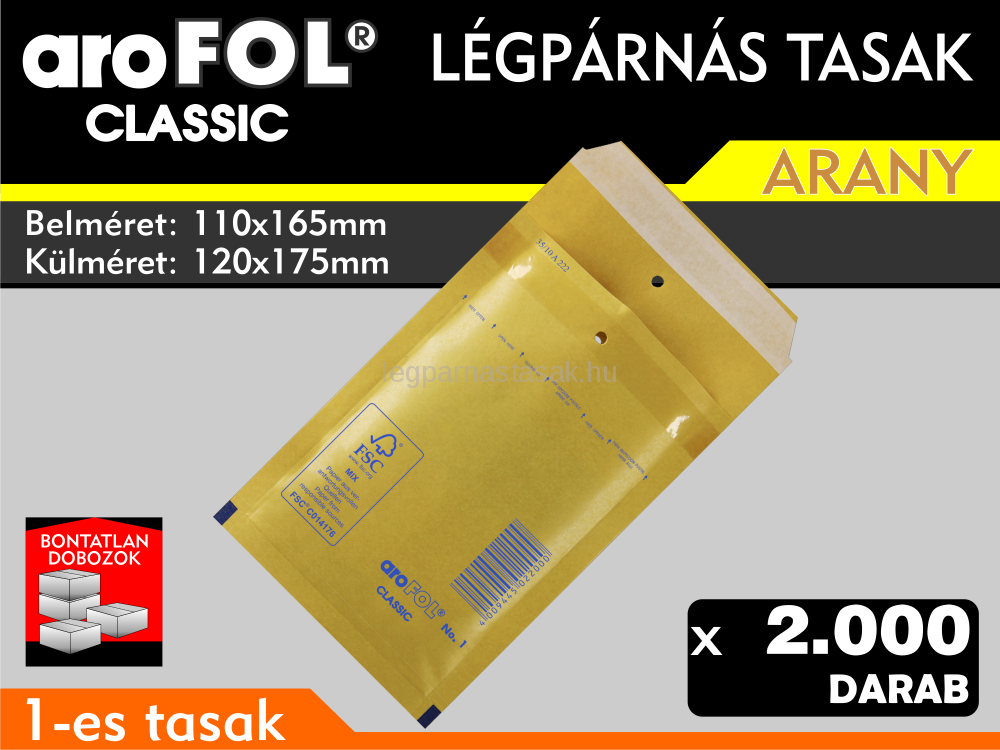 Légpárnás Tasak (buborékos tasak) Légpárnás boríték 1-es Arany Arofol Classic
