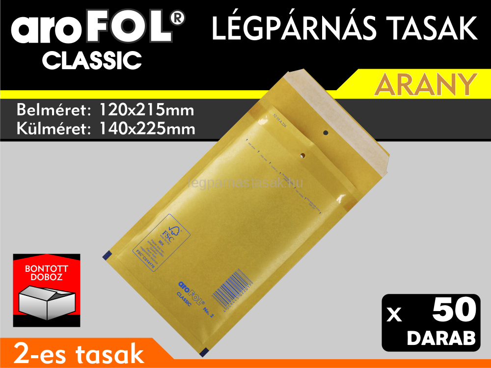 Légpárnás Tasak (buborékos tasak) Légpárnás boríték 2-es Arany Arofol Classic