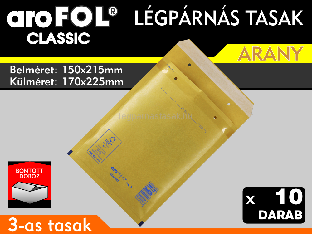 Légpárnás Tasak (buborékos tasak) Légpárnás boríték 3-as Arany Arofol Classic