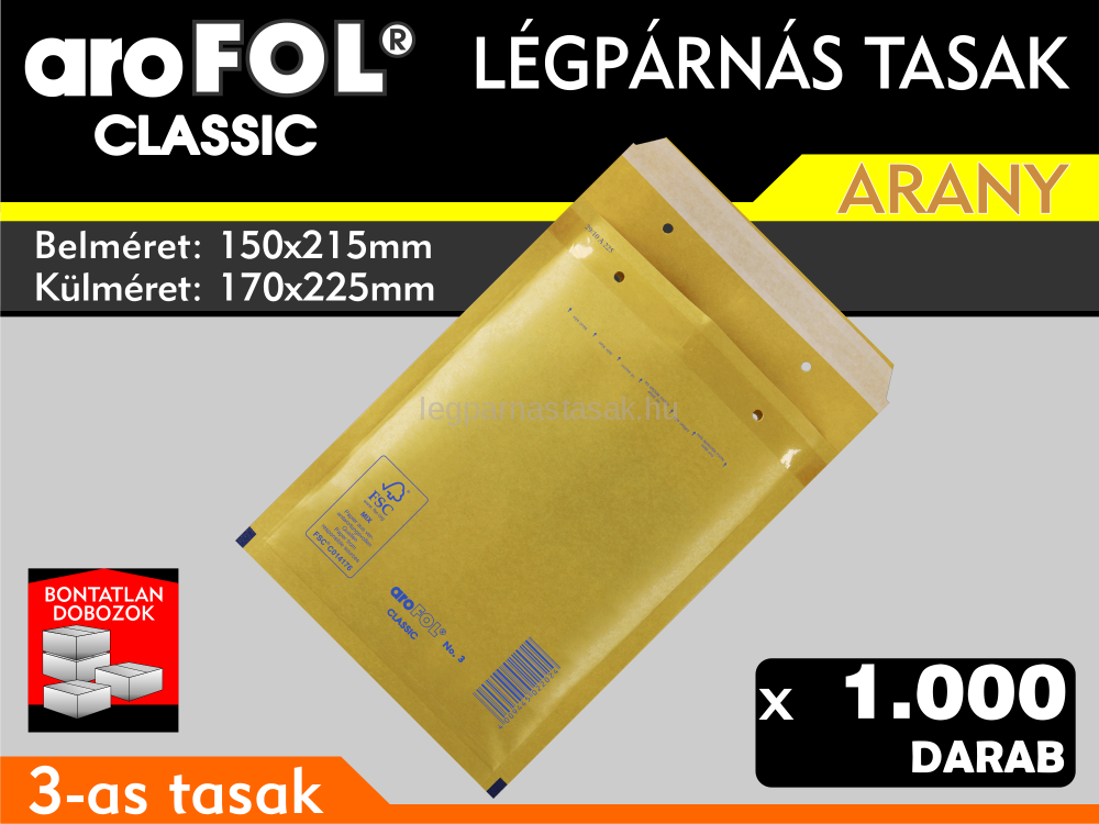 Légpárnás Tasak (buborékos tasak) Légpárnás boríték 3-as Arany Arofol Classic