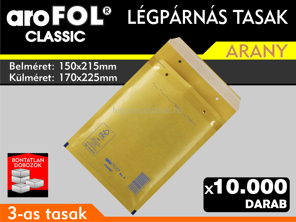 Légpárnás Tasak (buborékos tasak) Légpárnás boríték 3-as Arany Arofol Classic