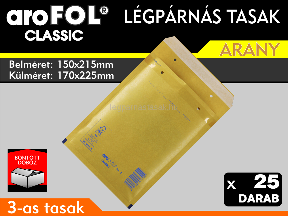 Légpárnás Tasak (buborékos tasak) Légpárnás boríték 3-as Arany Arofol Classic