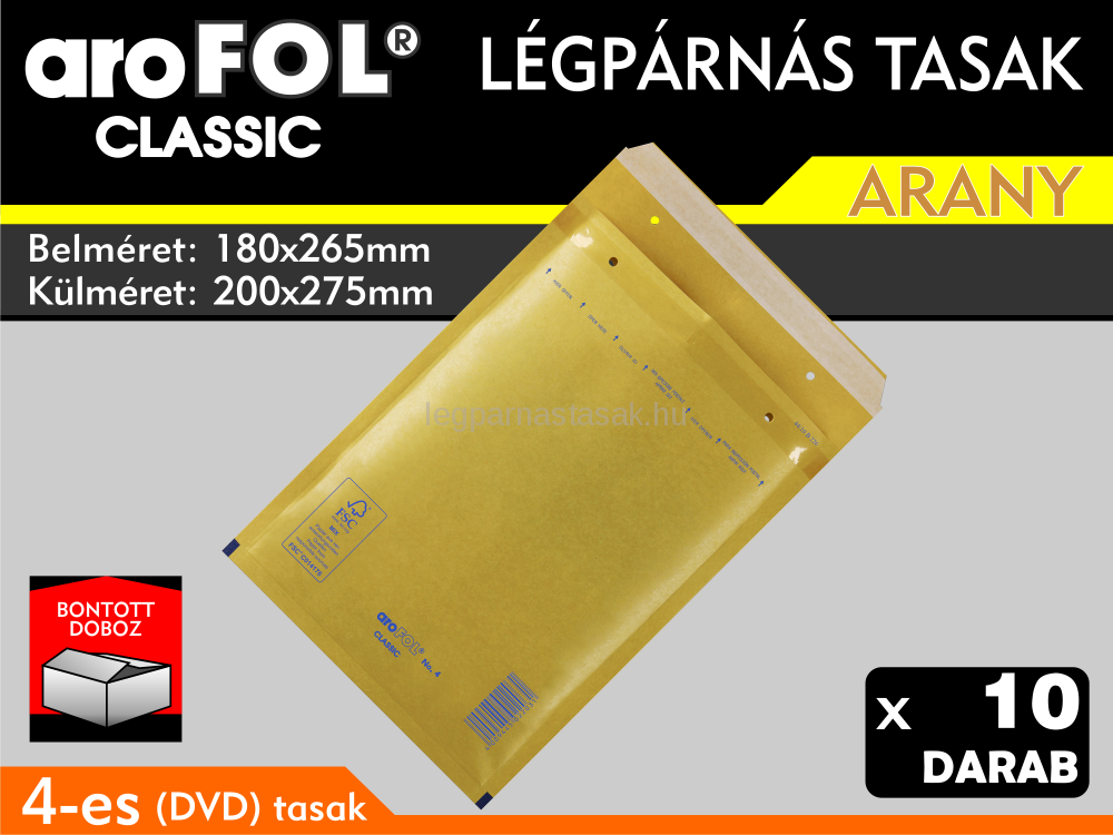 Légpárnás Tasak (buborékos tasak) Légpárnás boríték 4-es Arany Arofol Classic