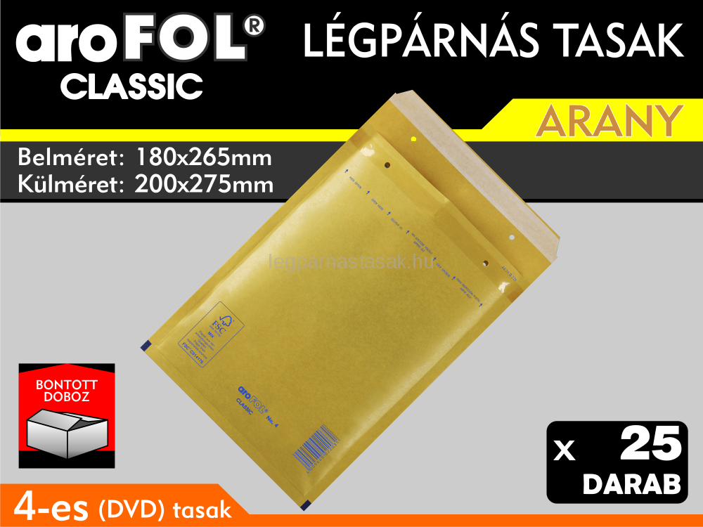 Légpárnás Tasak (buborékos tasak) Légpárnás boríték 4-es Arany Arofol Classic
