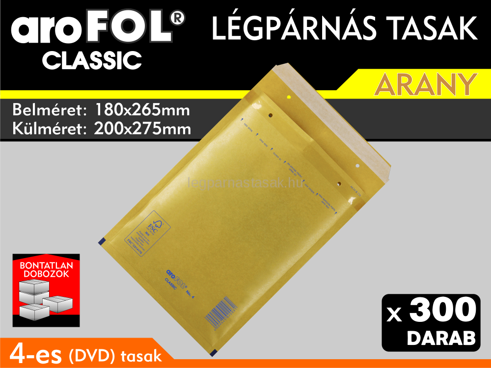 Légpárnás Tasak (buborékos tasak) Légpárnás boríték 4-es Arany Arofol Classic