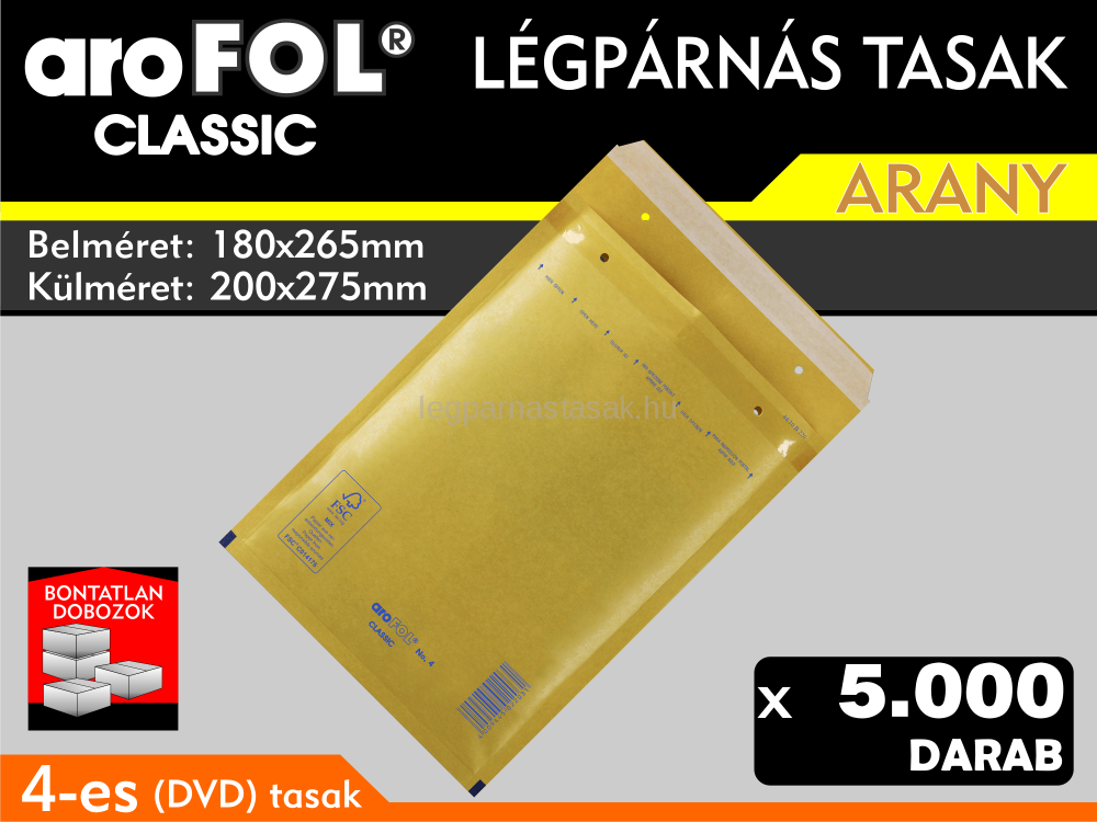 Légpárnás Tasak (buborékos tasak) Légpárnás boríték 4-es Arany Arofol Classic