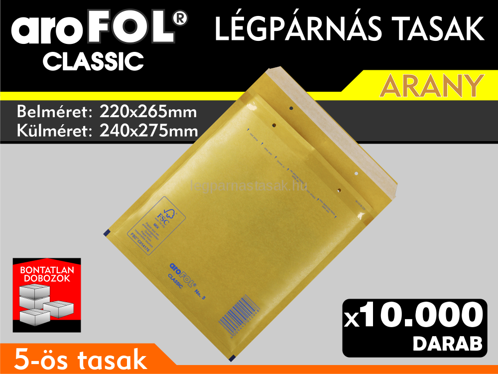 Légpárnás Tasak (buborékos tasak) Légpárnás boríték 5-ös Arany Arofol Classic