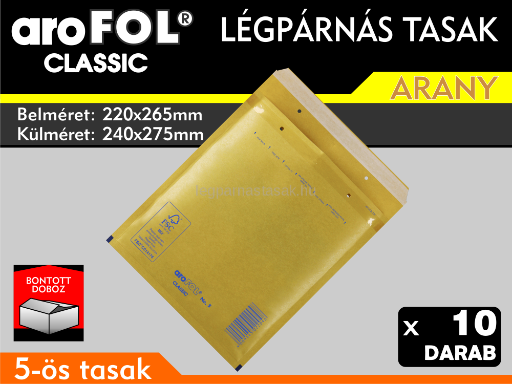 Légpárnás Tasak (buborékos tasak) Légpárnás boríték 5-ös Arany Arofol Classic
