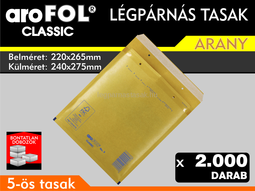 Légpárnás Tasak (buborékos tasak) Légpárnás boríték 5-ös Arany Arofol Classic