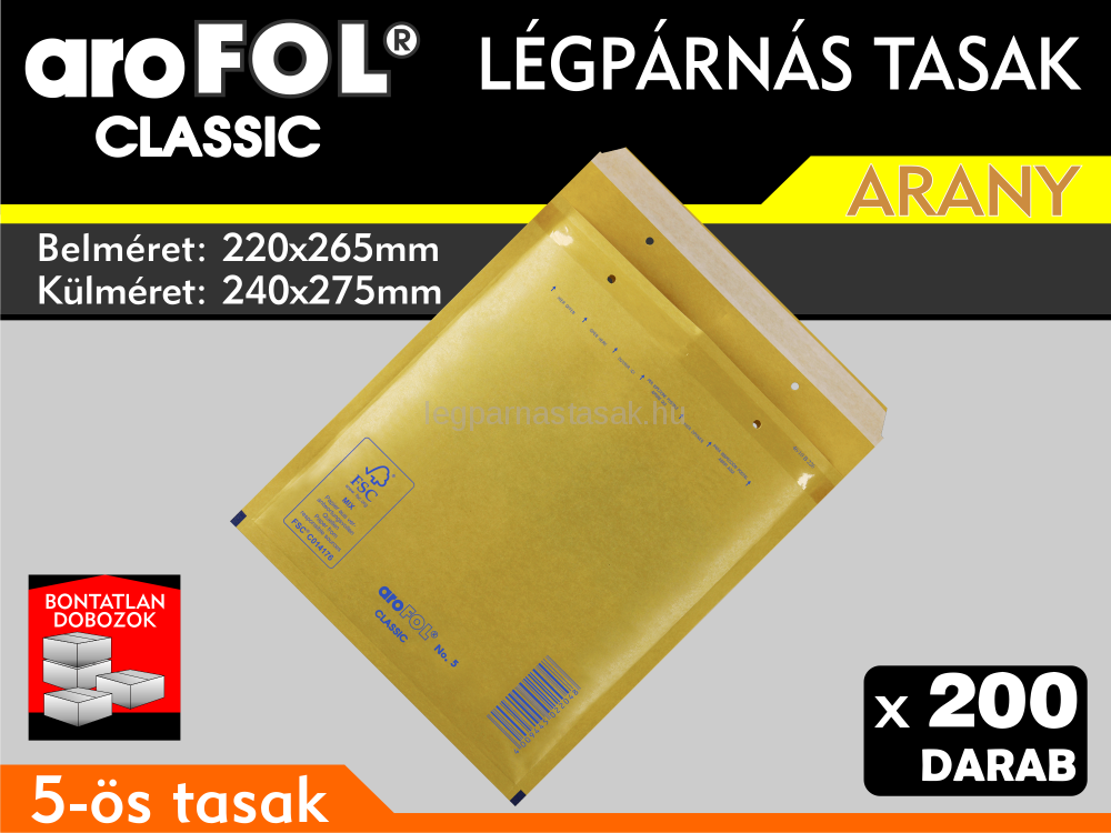 Légpárnás Tasak (buborékos tasak) Légpárnás boríték 5-ös Arany Arofol Classic