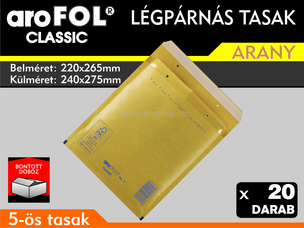 Légpárnás Tasak (buborékos tasak) Légpárnás boríték 5-ös Arany Arofol Classic