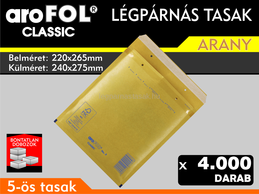 Légpárnás Tasak (buborékos tasak) Légpárnás boríték 5-ös Arany Arofol Classic