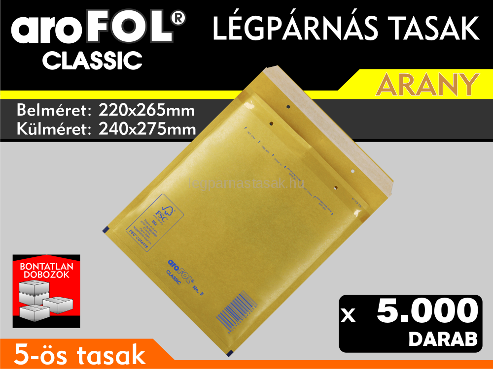 Légpárnás Tasak (buborékos tasak) Légpárnás boríték 5-ös Arany Arofol Classic