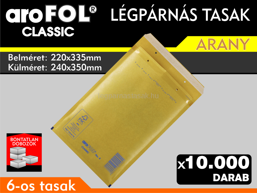 Légpárnás Tasak (buborékos tasak) Légpárnás boríték 6-os Arany Arofol Classic