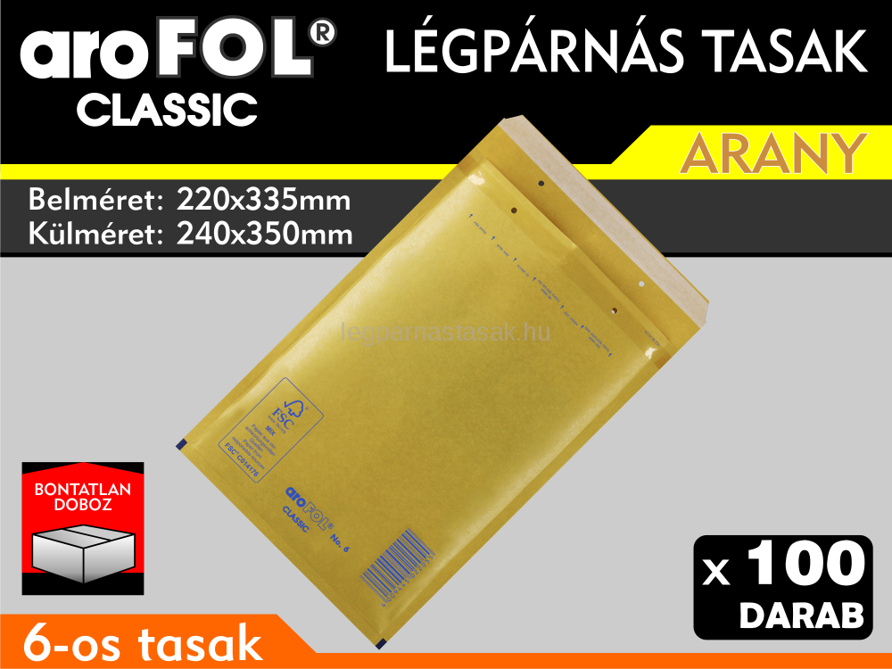 Légpárnás Tasak (buborékos tasak) Légpárnás boríték 6-os Arany Arofol Classic