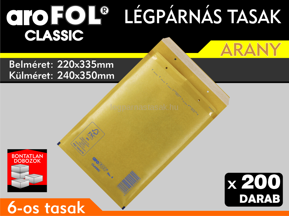 Légpárnás Tasak (buborékos tasak) Légpárnás boríték 6-os Arany Arofol Classic