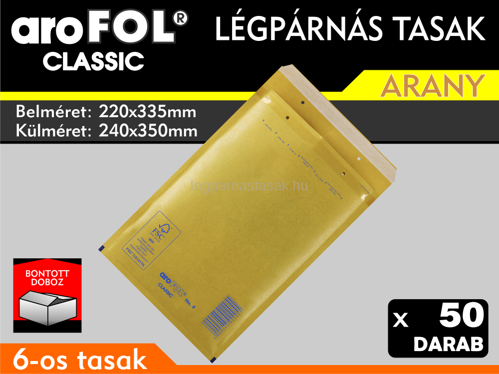 Légpárnás Tasak (buborékos tasak) Légpárnás boríték 6-os Arany Arofol Classic