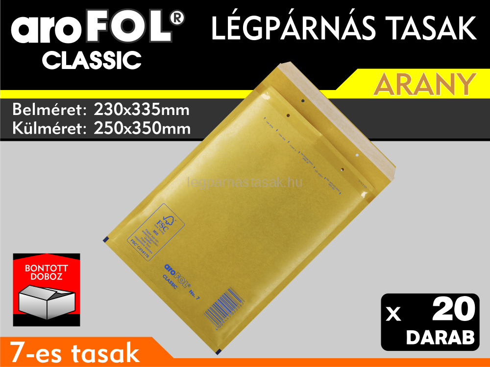 Légpárnás Tasak (buborékos tasak) Légpárnás boríték 7-es Arany Arofol Classic