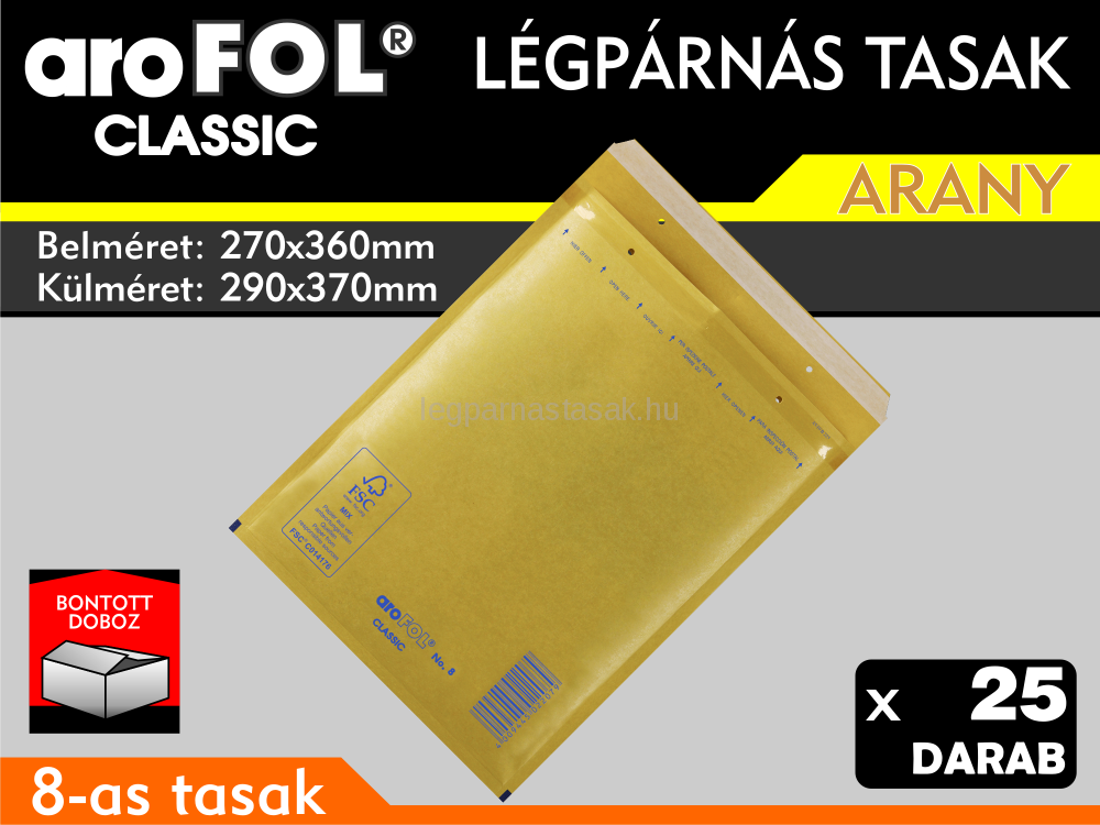 Légpárnás Tasak (buborékos tasak) Légpárnás boríték 8-as Arany Arofol Classic