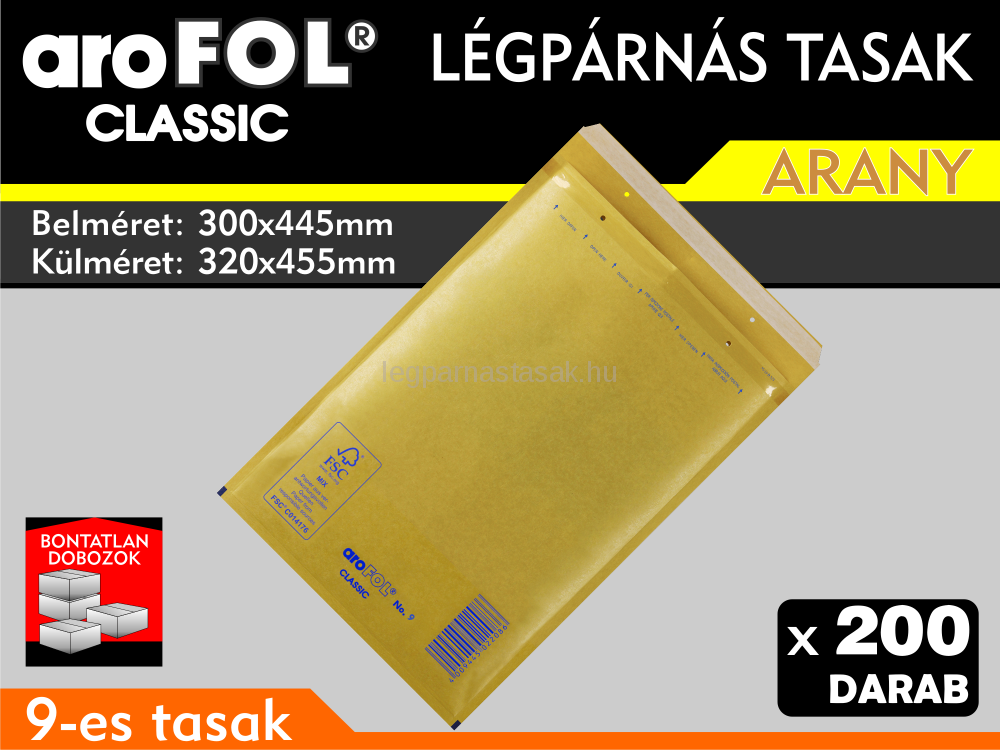 Légpárnás Tasak (buborékos tasak) Légpárnás boríték 9-es Arany Arofol Classic