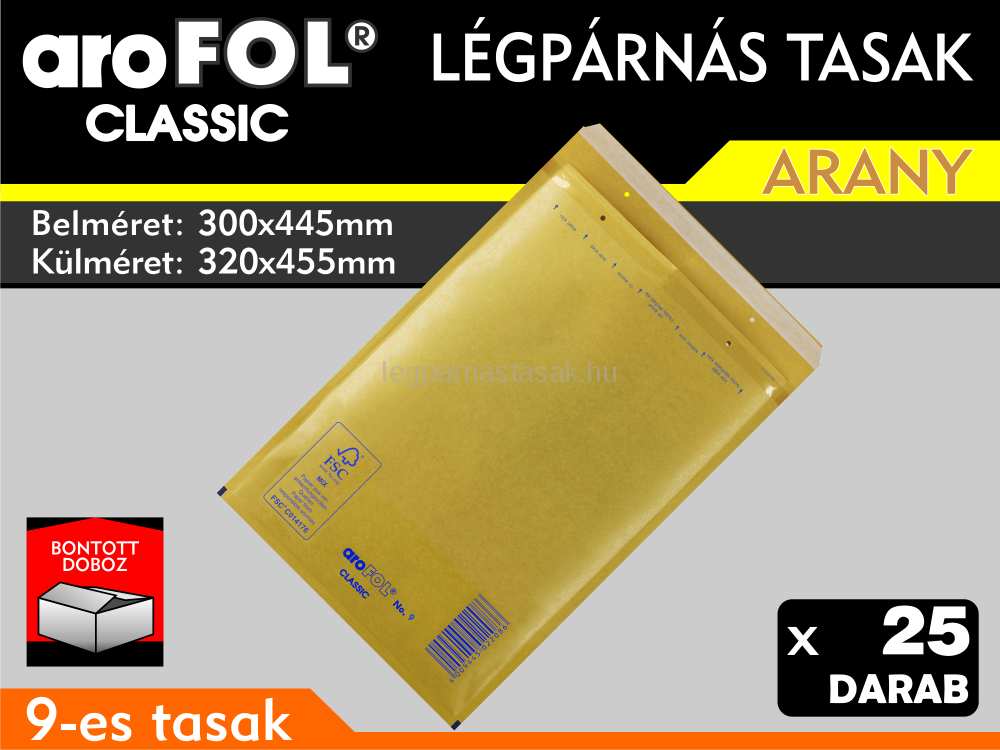 Légpárnás Tasak (buborékos tasak) Légpárnás boríték 9-es Arany Arofol Classic