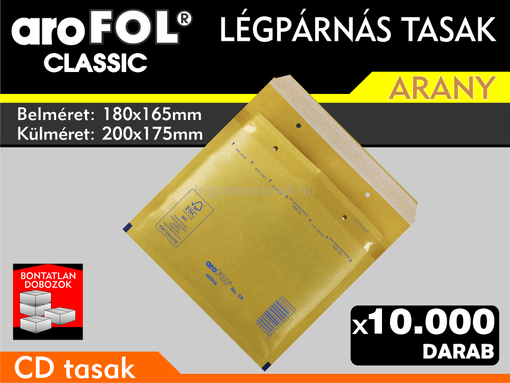 Légpárnás Tasak (buborékos tasak) Légpárnás boríték CD Arany Arofol Classic