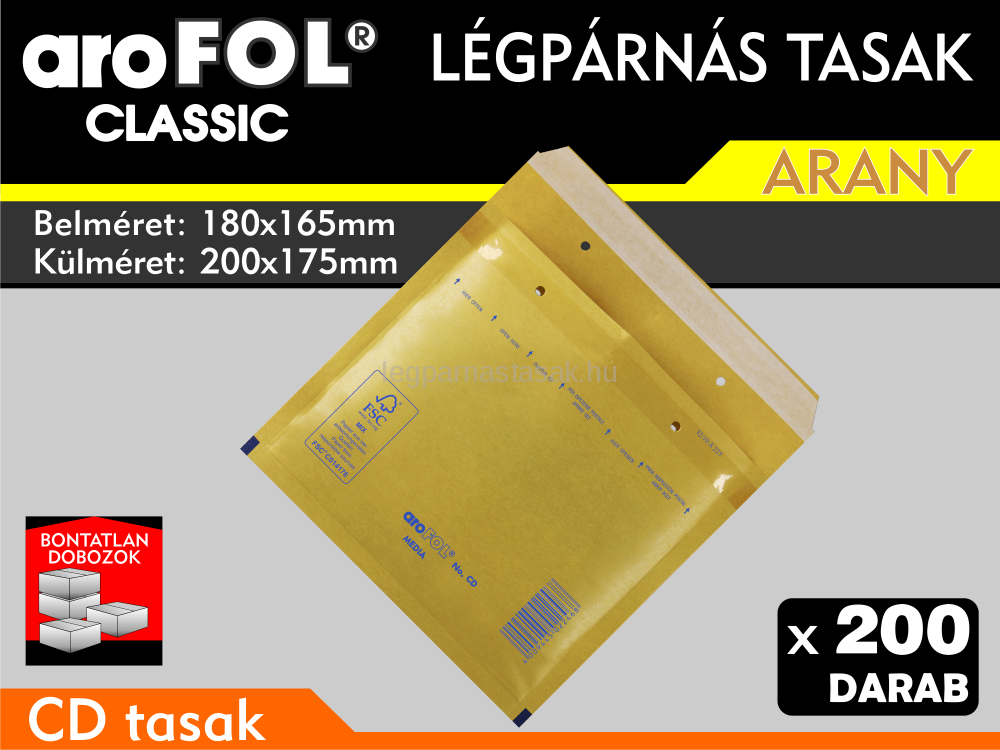 Légpárnás Tasak (buborékos tasak) Légpárnás boríték CD Arany Arofol Classic