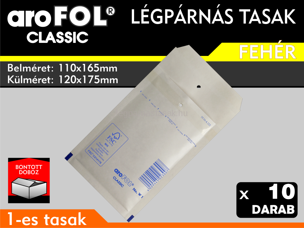 Légpárnás Tasak (buborékos tasak) Légpárnás boríték 1-es Fehér Arofol Classic