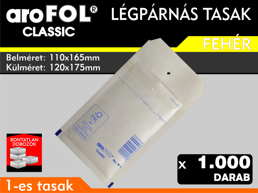 Légpárnás Tasak (buborékos tasak) Légpárnás boríték 1-es Fehér Arofol Classic