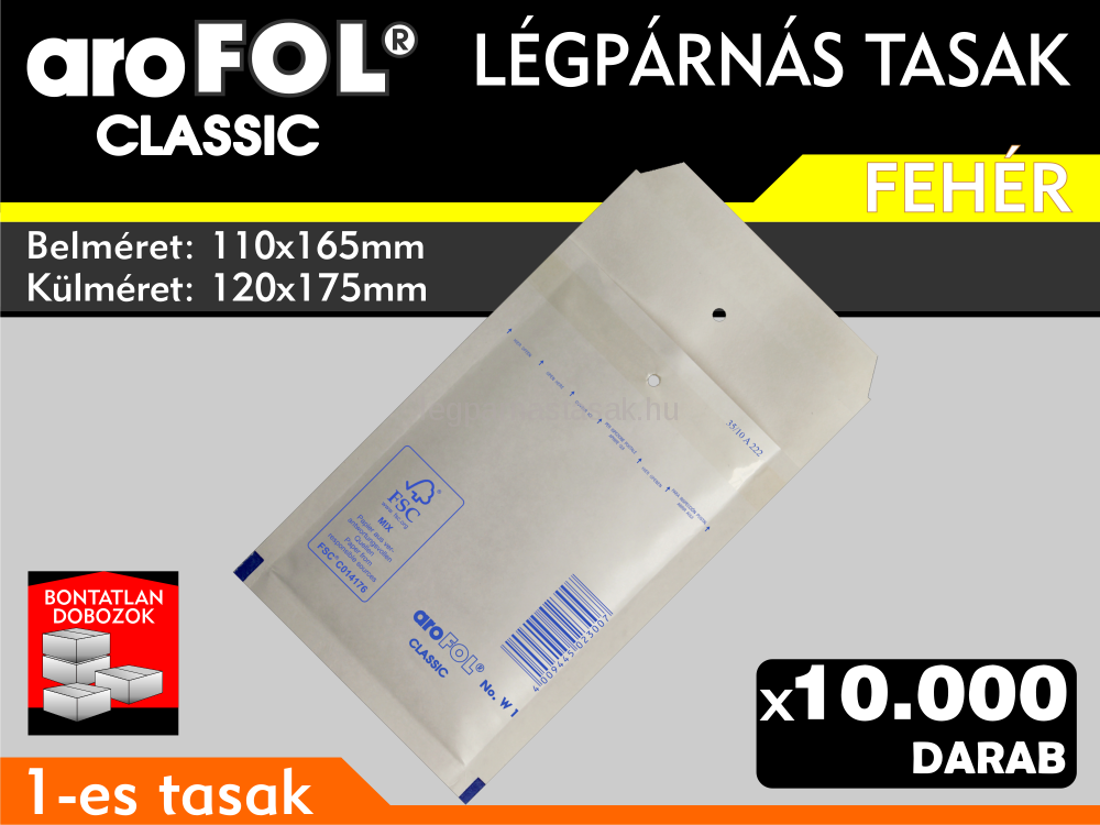 Légpárnás Tasak (buborékos tasak) Légpárnás boríték 1-es Fehér Arofol Classic