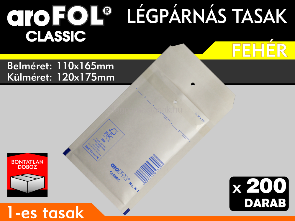Légpárnás Tasak (buborékos tasak) Légpárnás boríték 1-es Fehér Arofol Classic