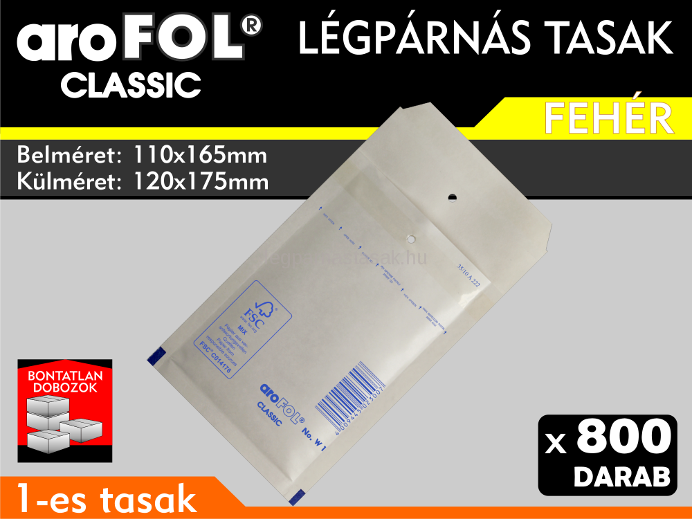 Légpárnás Tasak (buborékos tasak) Légpárnás boríték 1-es Fehér Arofol Classic