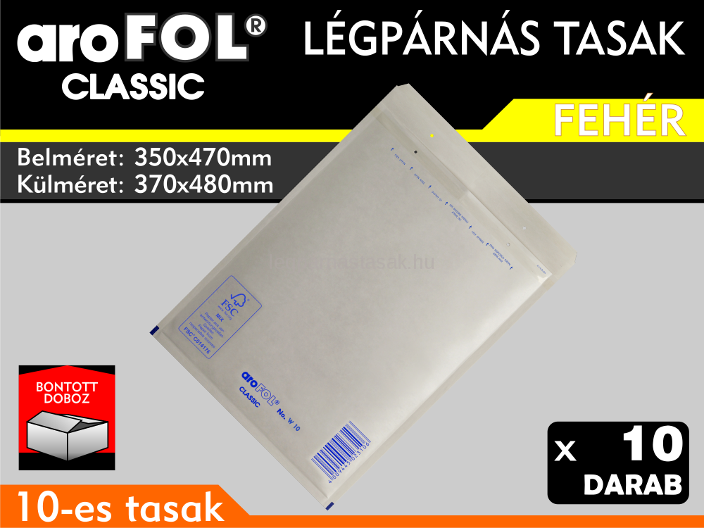 Légpárnás Tasak (buborékos tasak) Légpárnás boríték 10-es Fehér Arofol Classic