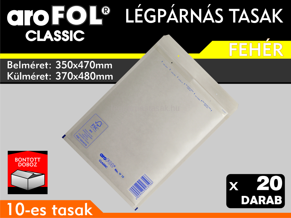 Légpárnás Tasak (buborékos tasak) Légpárnás boríték 10-es Fehér Arofol Classic