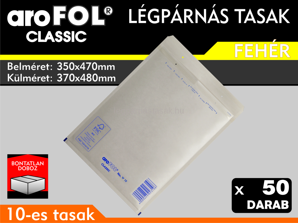 Légpárnás Tasak (buborékos tasak) Légpárnás boríték 10-es Fehér Arofol Classic