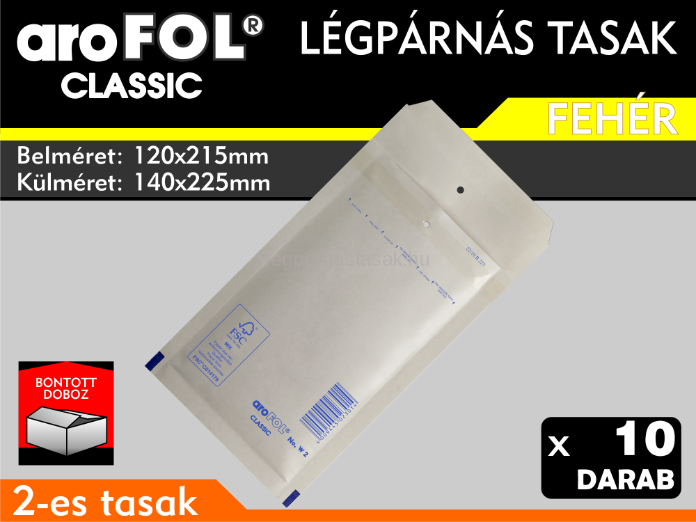 Légpárnás Tasak (buborékos tasak) Légpárnás boríték 2-es Fehér Arofol Classic