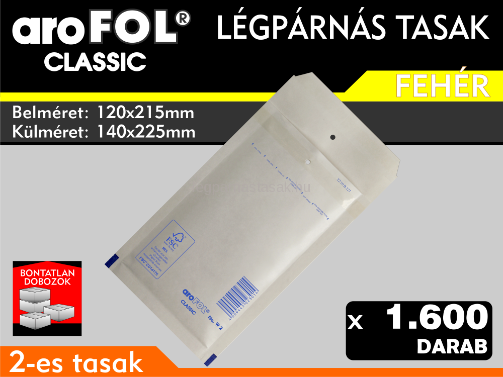Légpárnás Tasak (buborékos tasak) Légpárnás boríték 2-es Fehér Arofol Classic