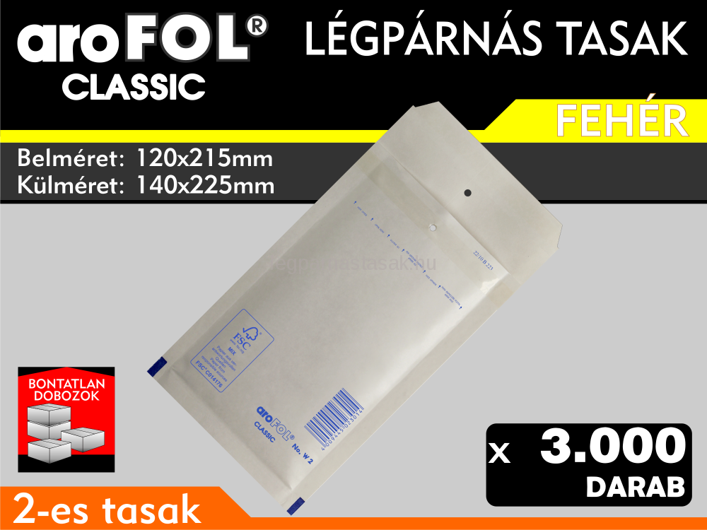 Légpárnás Tasak (buborékos tasak) Légpárnás boríték 2-es Fehér Arofol Classic