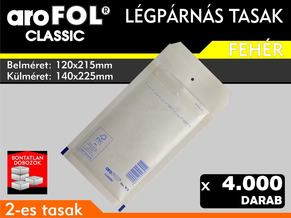 Légpárnás Tasak (buborékos tasak) Légpárnás boríték 2-es Fehér Arofol Classic