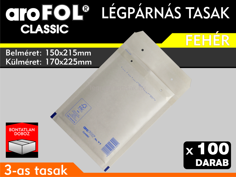 Légpárnás Tasak (buborékos tasak) Légpárnás boríték 3-as Fehér Arofol Classic